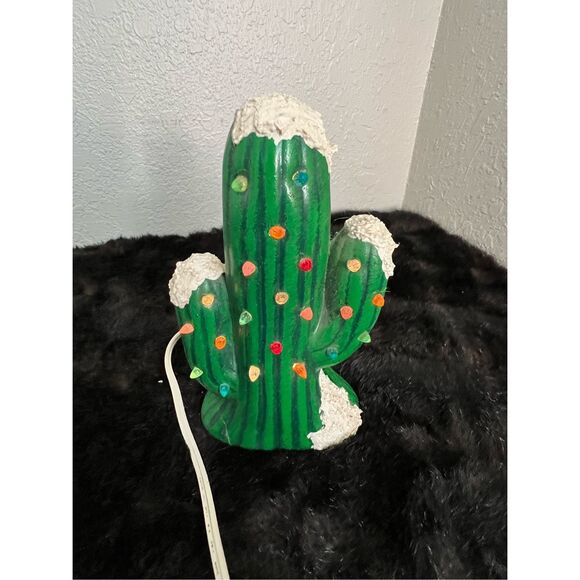 Hand Painted 8” Ceramic Light Up Christmas Cactus Tree -...
